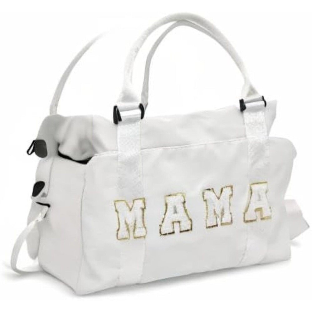 White Chenille Letter "Mama" Duffle Bag NEW